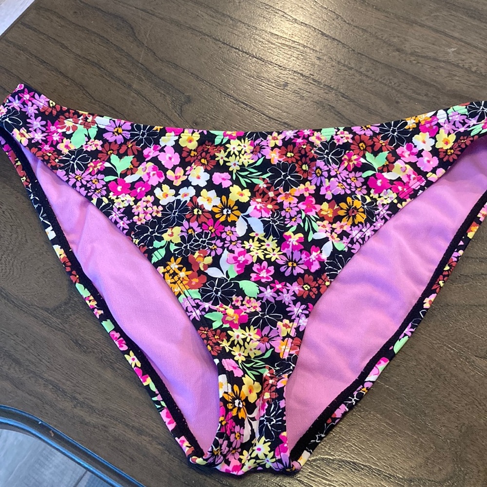 California Waves Black Floral Print Swim Bottom
